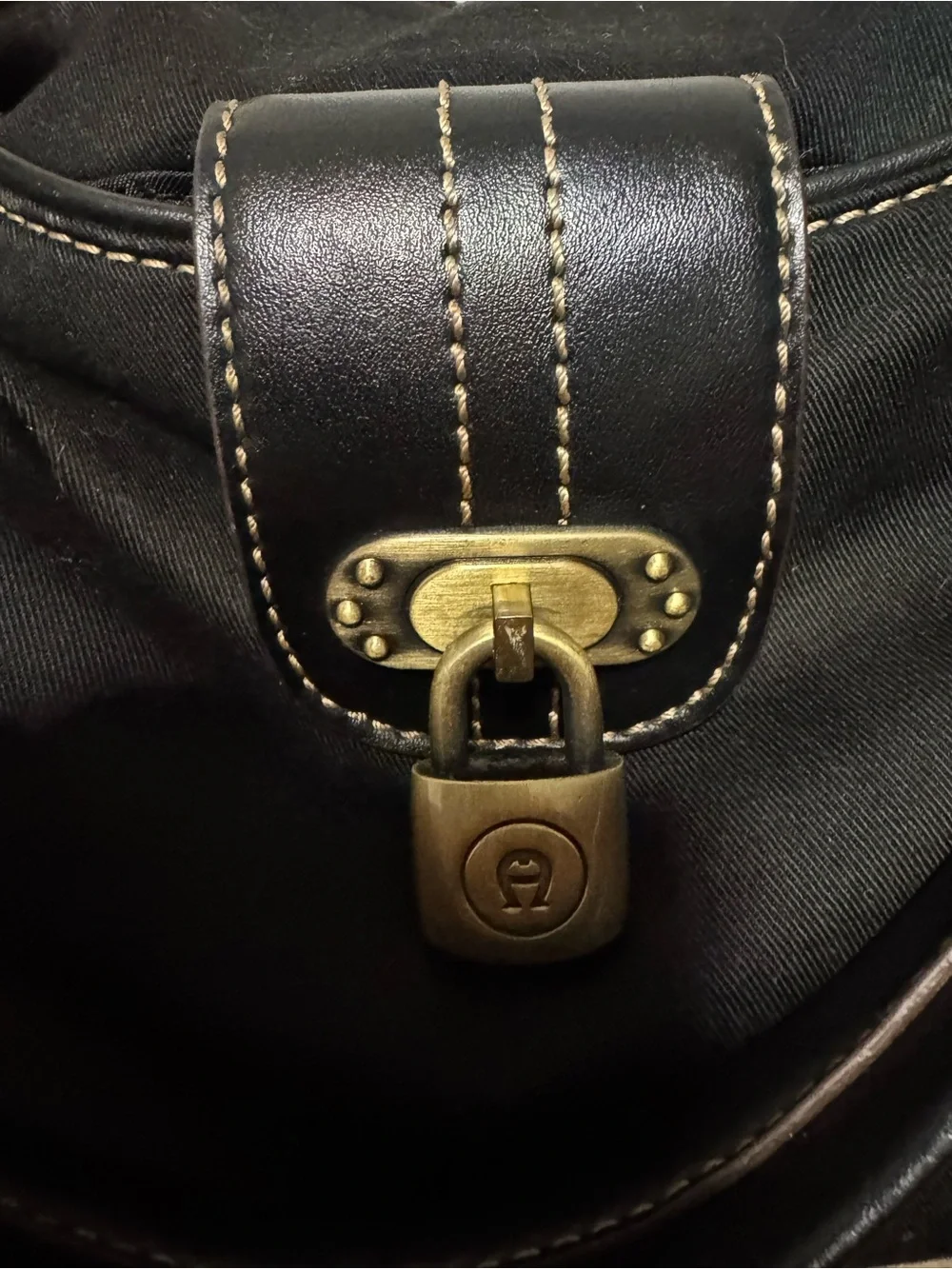 Etienne Aigner Black Fabric BlackGold Hardware Shoulder Bag Butterfly Brooch